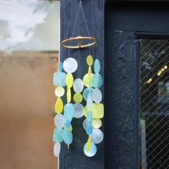 Best Small Round Capiz Wind Chime – Aqua Yellow Capiz Wind Chimes