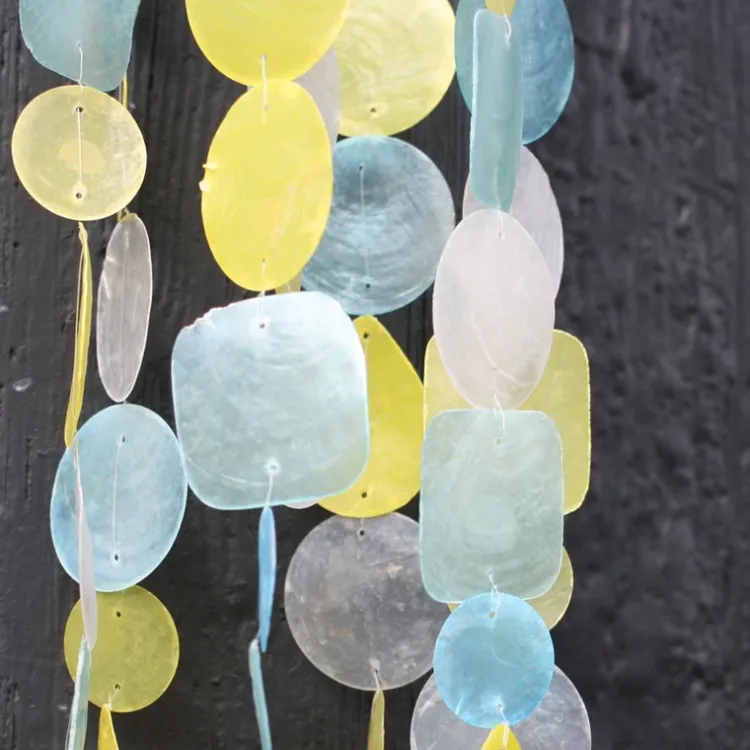 Best Small Round Capiz Wind Chime – Aqua Yellow Capiz Wind Chimes