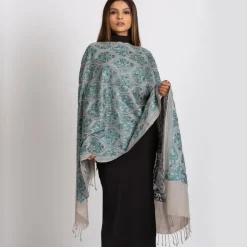 Clearance Surani Embroidered Shawl – Silver & Teal Scarves