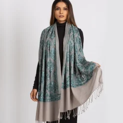 Clearance Surani Embroidered Shawl – Silver & Teal Scarves