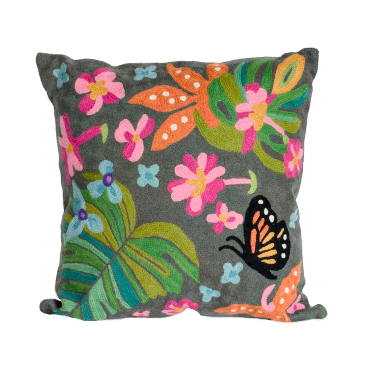 Fashion Tahiti 18” Chainstitch Pillow Charcoal Pillows