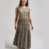 Clearance Tiered Jersey Dress Leopard Green Dresses