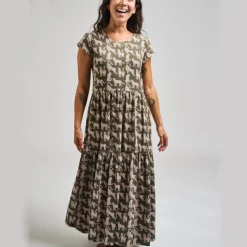 Clearance Tiered Jersey Dress Leopard Green Dresses