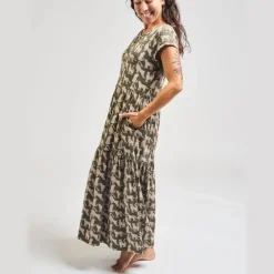 Clearance Tiered Jersey Dress Leopard Green Dresses