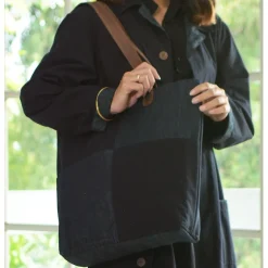 Clearance Upcycled Overdyed Tote with Leather Straps Bags