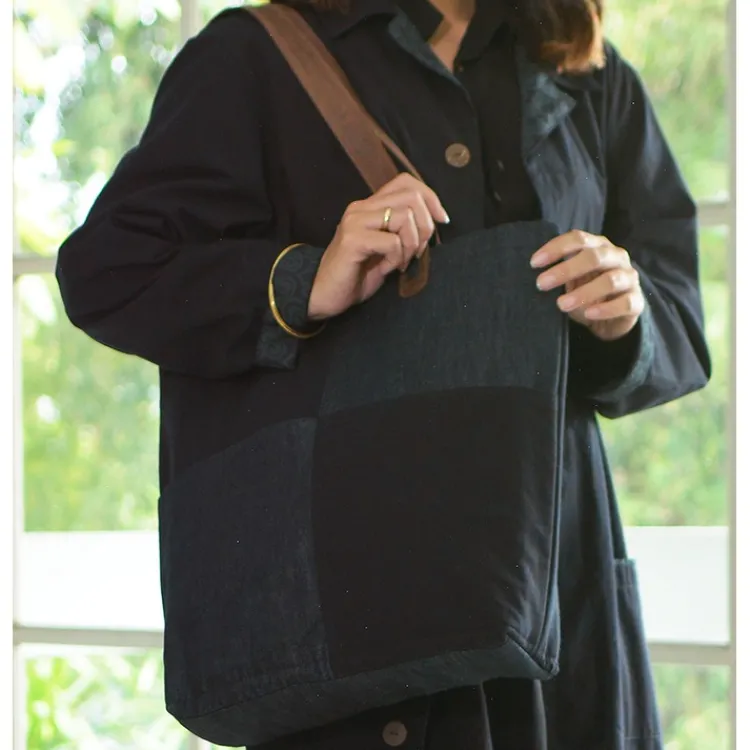 Clearance Upcycled Overdyed Tote with Leather Straps Bags
