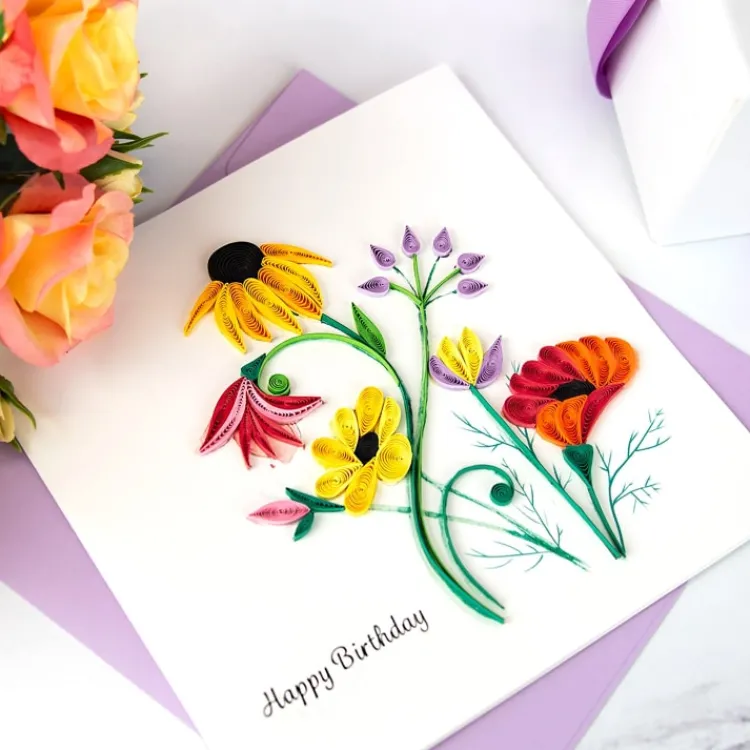 Fashion Wildflower Birthday Blooms Quilling Card Special Occasion Cards | Bird & Flower Cards